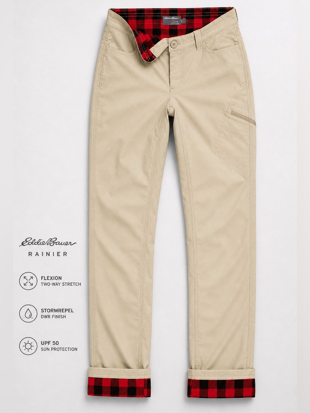 Eddie Bauer Rainier Fleece Lined Hiking Pants 6 Flexion Technical Stretch UPF 50